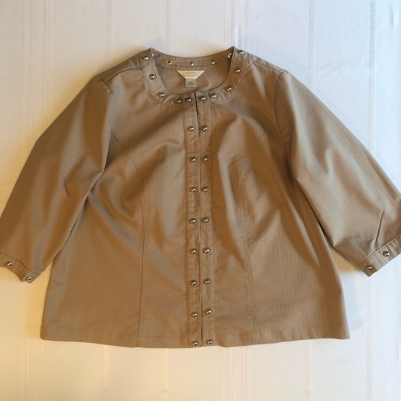 CJ Banks Tan Blazer with Mandarin Neckline & Silver Studs - Relaxed Fit Size 1X - Picture 4 of 10